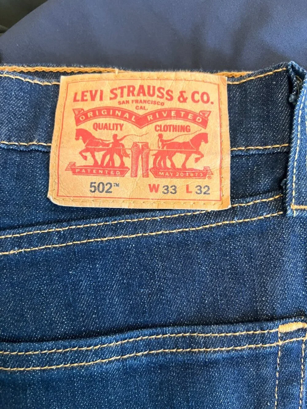 Levi's 502 Straight Blue Cotton Blend Denim Jeans 5-Pocket Dark Wash 33x32 NWOT